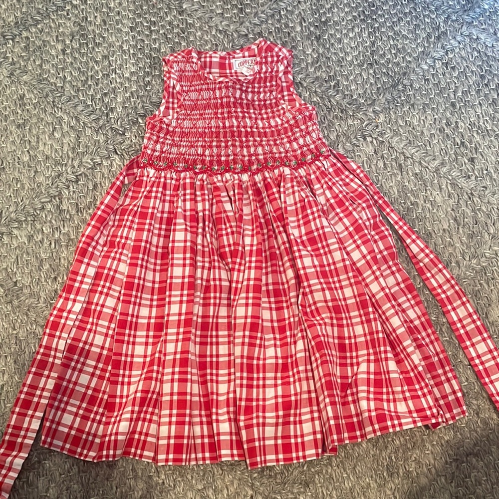 Red Checked Copper Key Smocked Dress 2T